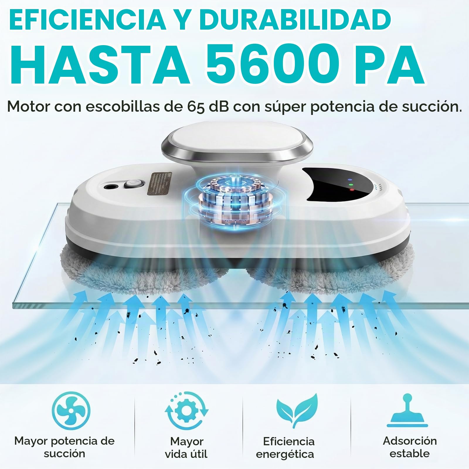 Robot Limpiacristales 5600Pa, Limpiador de Ventanas con 3 Modos Automático | Control Remoto, Sistema de Seguridad, para Vidrio, Azulejos y Superficies Lisas 65dB Silencioso