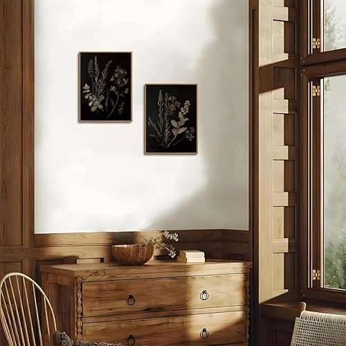 Miniatura 8 de YOYIAXT 2 piezas de lienzo botánico oscuro para pared, arte de pared vintage con diseño floral Moody floral, arte moderno, rústico, gótico, Academia