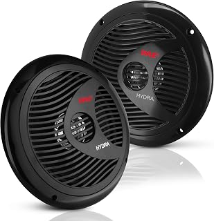 Pyle 6.5 Inch Dual Marine Speakers - 2 Way Waterproof and Weather Resistant Outdoor Audio Stereo Sound System with 150 Watt Power, Polypropylene Cone and Cloth Surround - 1 Pair - PLMR60B (Black)