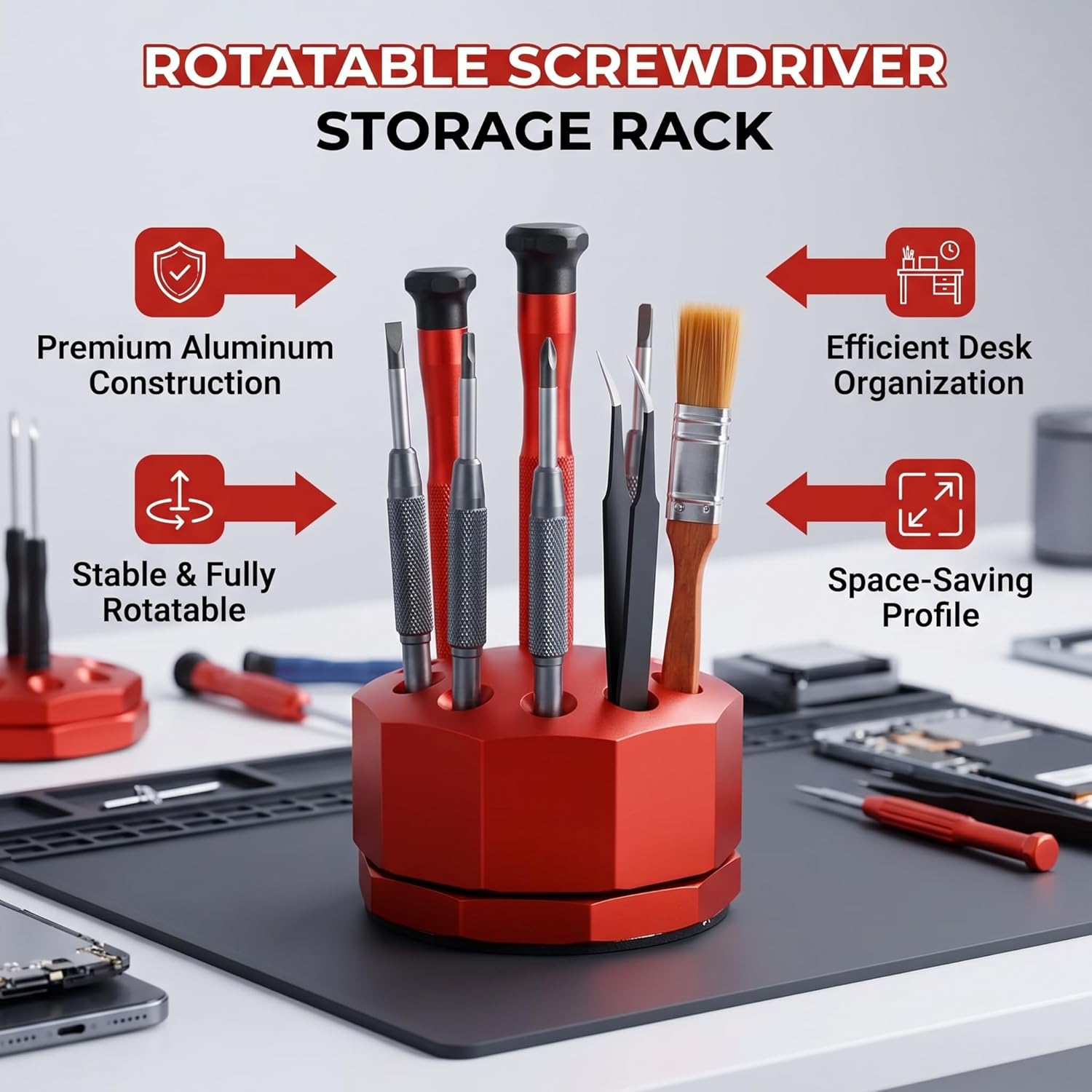 Rotatable Screwdriver Storage Rack, Organizer Holder for Repair Work,Gift, Non Slip, Space Saving Design