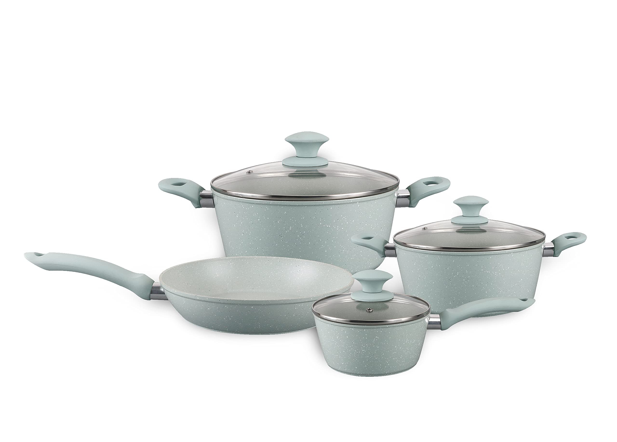 Wilson 7-Piece Cookware Set - Forged Aluminum with Induction Bottom, Includes 16cm Sauce Pan with Glass Lid, 24cm Frypan, 20cm Casserole with Lid, 24cm Casserole with Lid - Green
