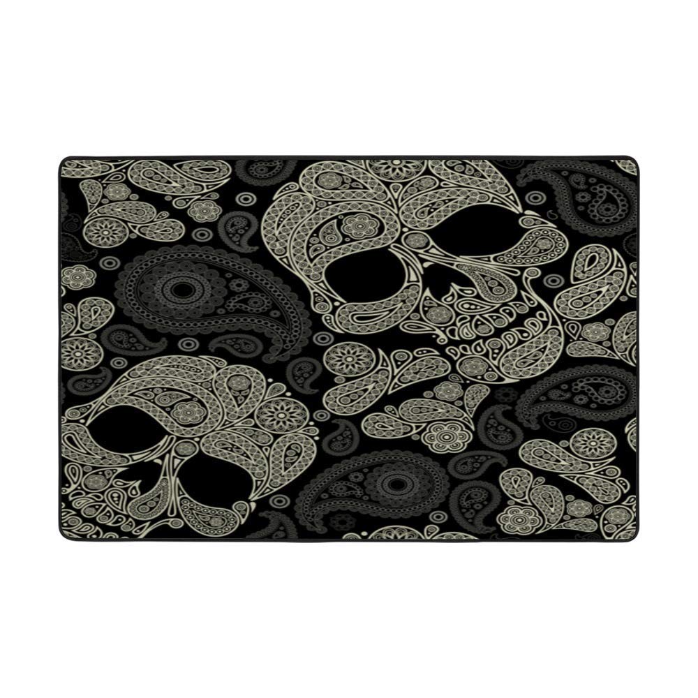 Large Area Rug Non Slip Floor Carpets Soft Comfort Indoor Floor Mats Home Decor for Bedroom Sofa Living Room Skull and Paisley Print 72 x 48 inch