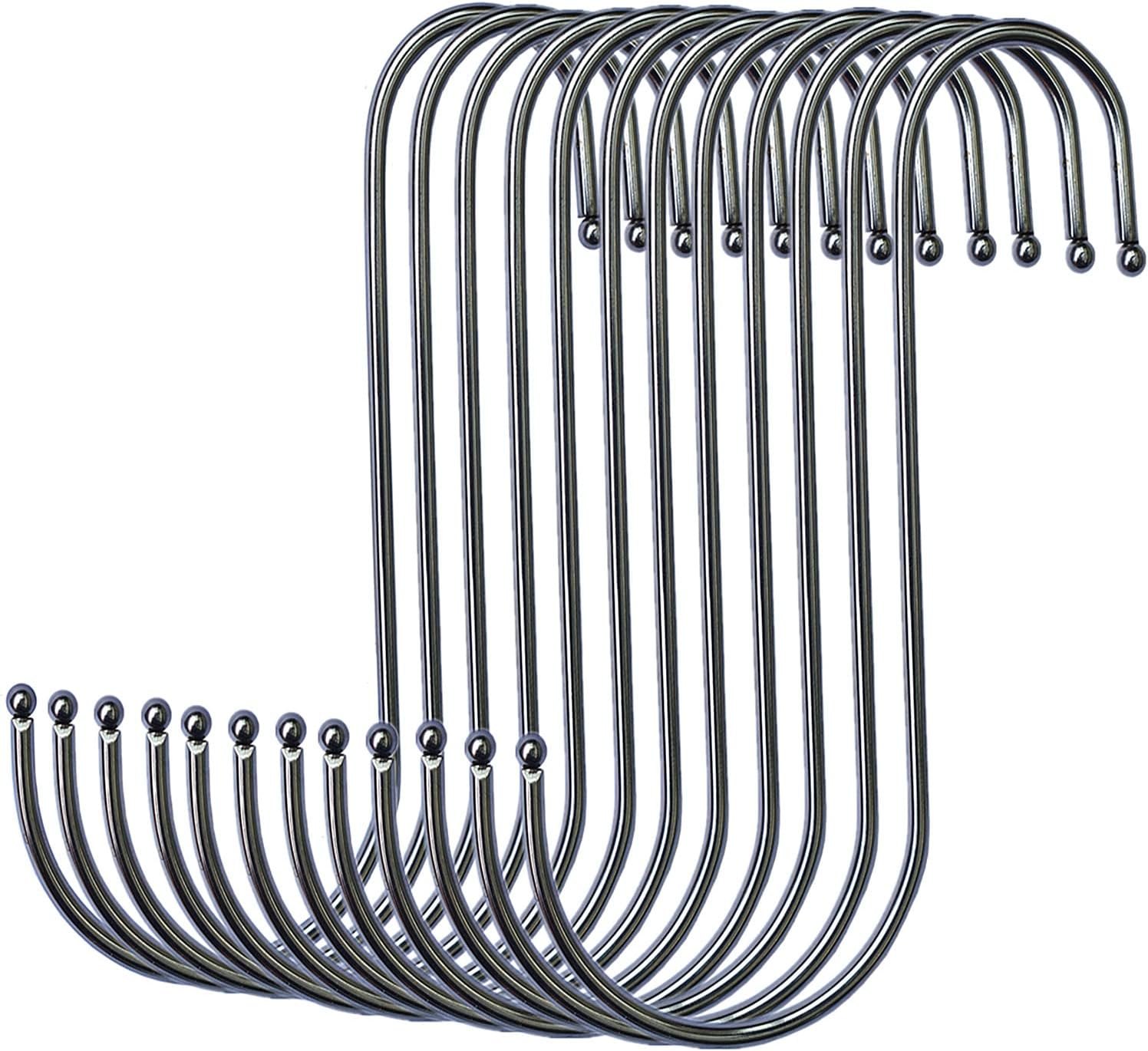 Ganchos en S de metal para colgar (paquete de 12) de acero inoxidable grande de 6 pulgadas con tapón redondo antideslizante para armario, ropa,