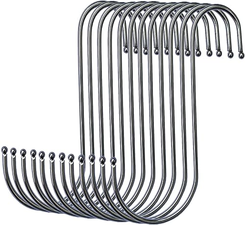 Ganchos en S de metal para colgar (paquete de 12) de acero inoxidable grande de 6 pulgadas con tapón redondo antideslizante para armario, ropa,