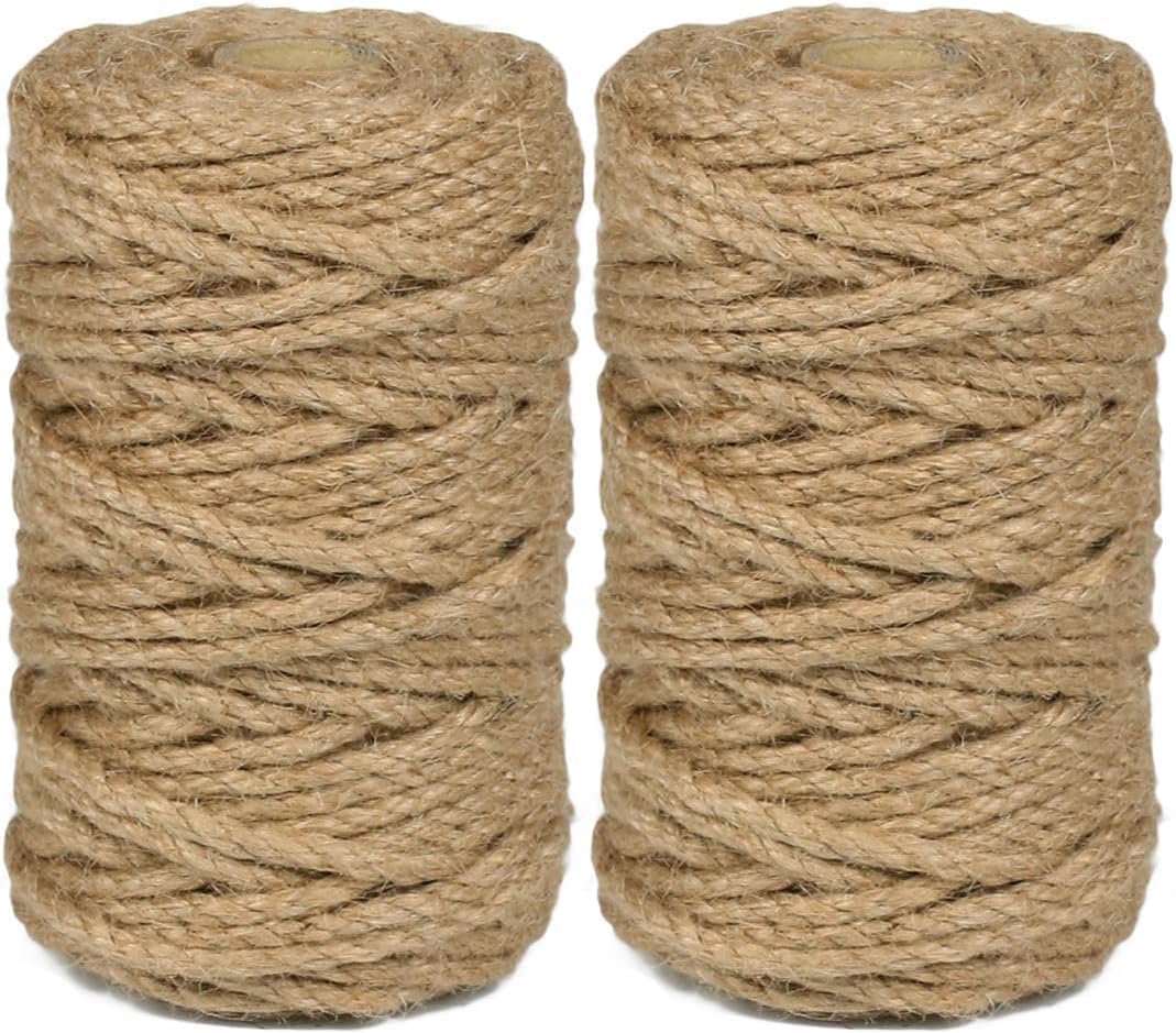 Natural Jute Twine 5mm - 2 Rolls (210 Ft Total) Heavy Duty Brown Rope - Thick Jute String for Cat Scratching Post, Gardening, Crafts, & Gift Wrapping