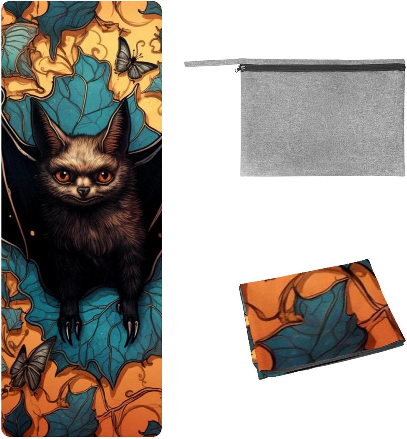 Yoga Towel, Bat Pattern Non Slip Sweat Absorbent Hot Yoga Mat Towel for Hot Yoga, Pilates and Fitness - 72.8" x 26.8"