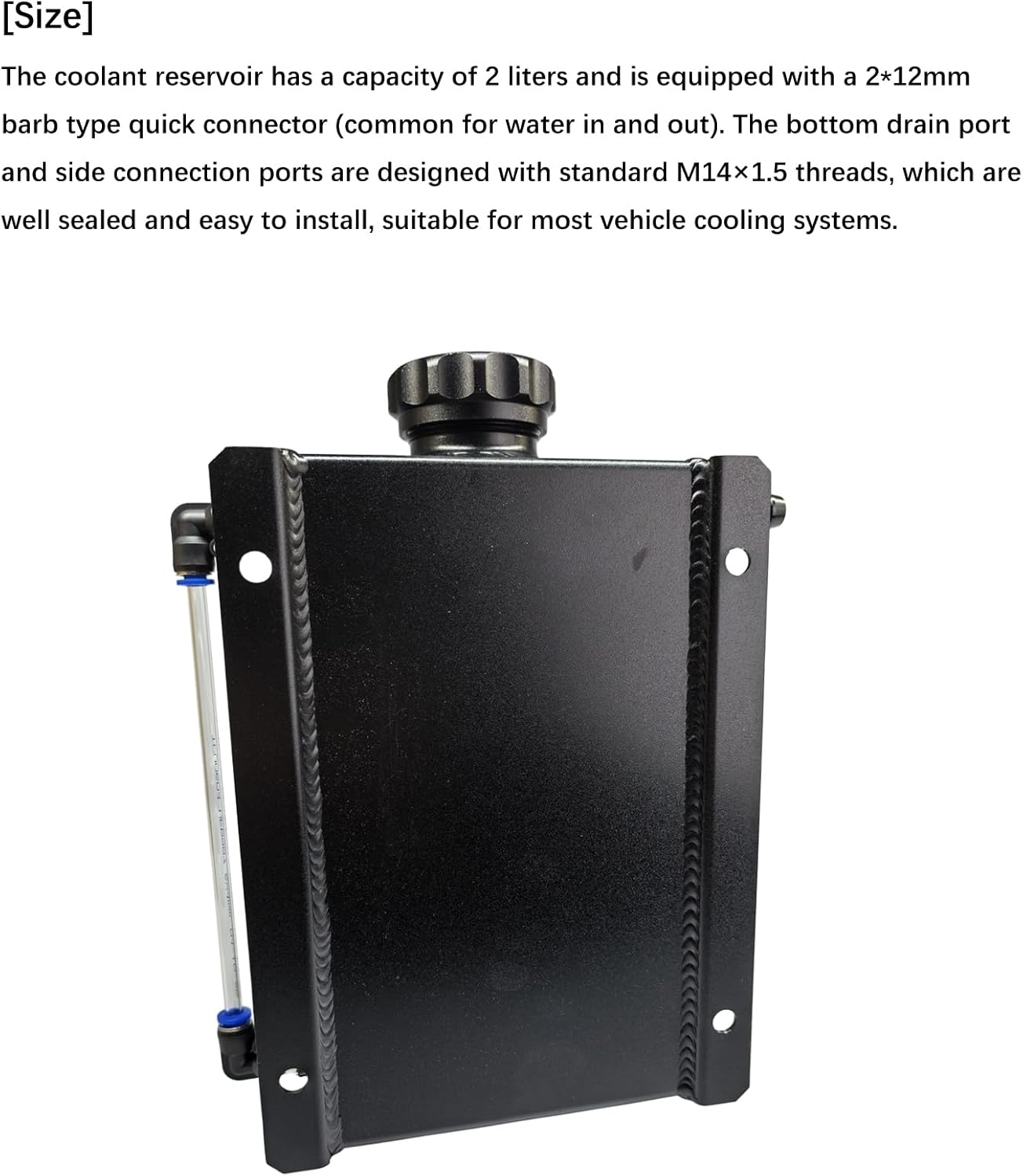 Aluminum Coolant Overflow Tank , Coolant Reservoir tank ,Radiator Overflow Reservoir,Compatible with Most Cars Black 2L