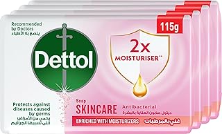 لوح صابون استحمام مضاد للبكتيريا للعناية بالبشرة من ديتول لحماية فعالة الجراثيم والنظافة الشخصية برائحة زهرة الورد وساكورا 4 قطع بوزن 115 غرام زهري بخصم 20
