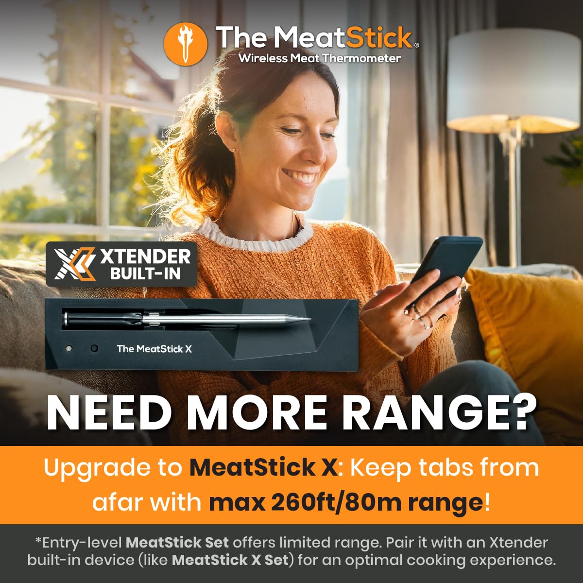 MeatStick WiFi Kit [Unlimited Range] | Duo Sensors Smart Wireless Meat Thermometer with Bluetooth | for Smoking, Grilling, BBQ, Air Fryer, Deep Frying, Oven, Sous Vide, Rotisserie
