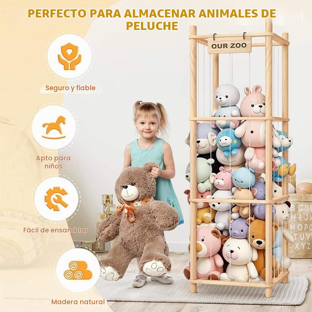 NEWFUN Organizador Juguetes Infantil, Almacenamiento de Peluches de Madera, Gran Capacidad, Ahorra Espacio, Adecuado para Gabitaciones Infantiles, Salas de Juegos y Dormitorios