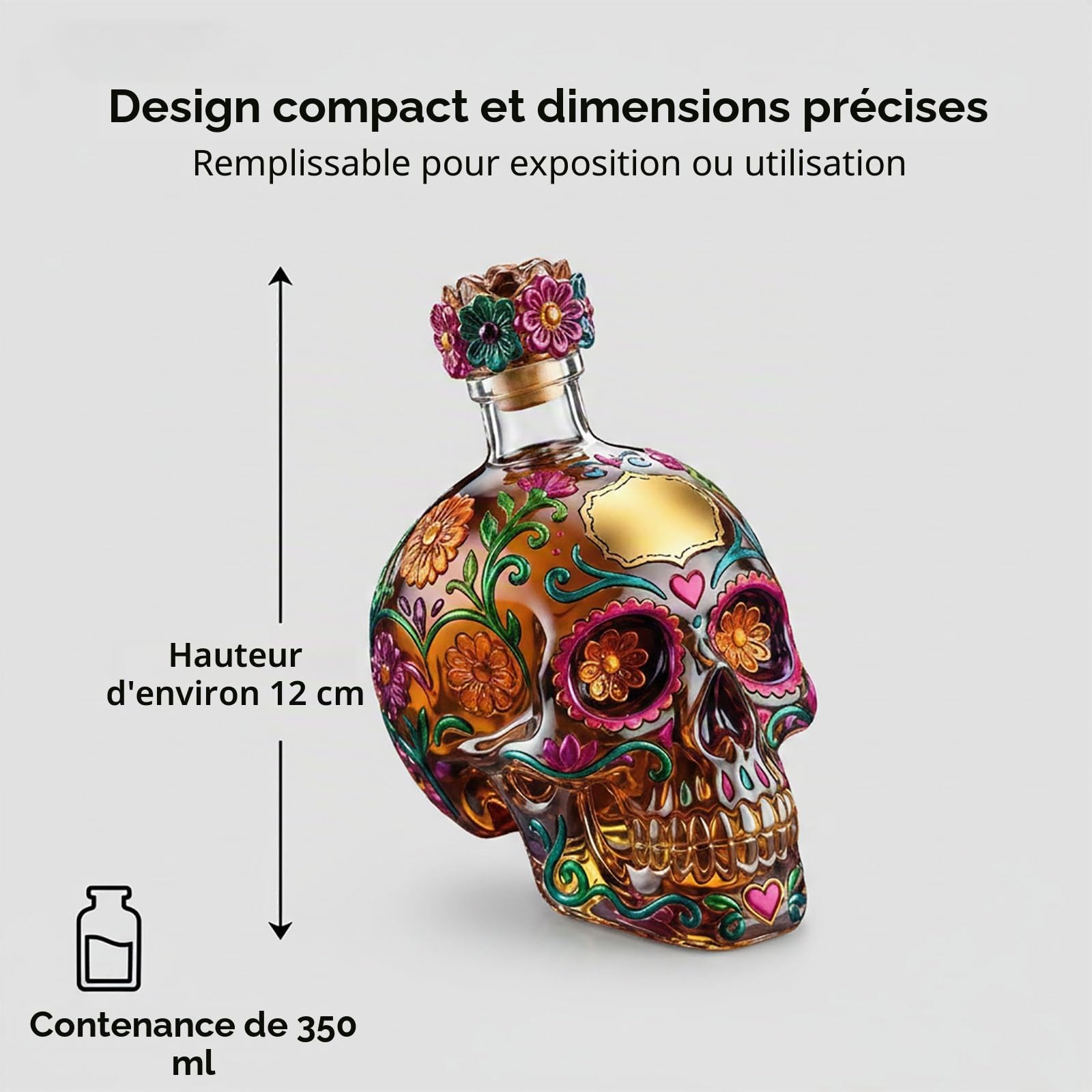 Day of the Dead Tequila Bottle, 350ml Tequila Day of the Dead Skull Bottle, Vintage Dayof theDead Limited Edition TequilaSkull Bottlefor Halloween Party Ornament (2pcs)