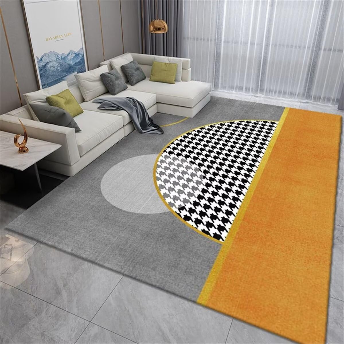 Chaise Chambre Tapis De Chambre Doux Tapis de Chambre pour Enfants à Design géométrique en Demi-Cercle Orange-Gris antidérapant Insonorisation 140X200CM