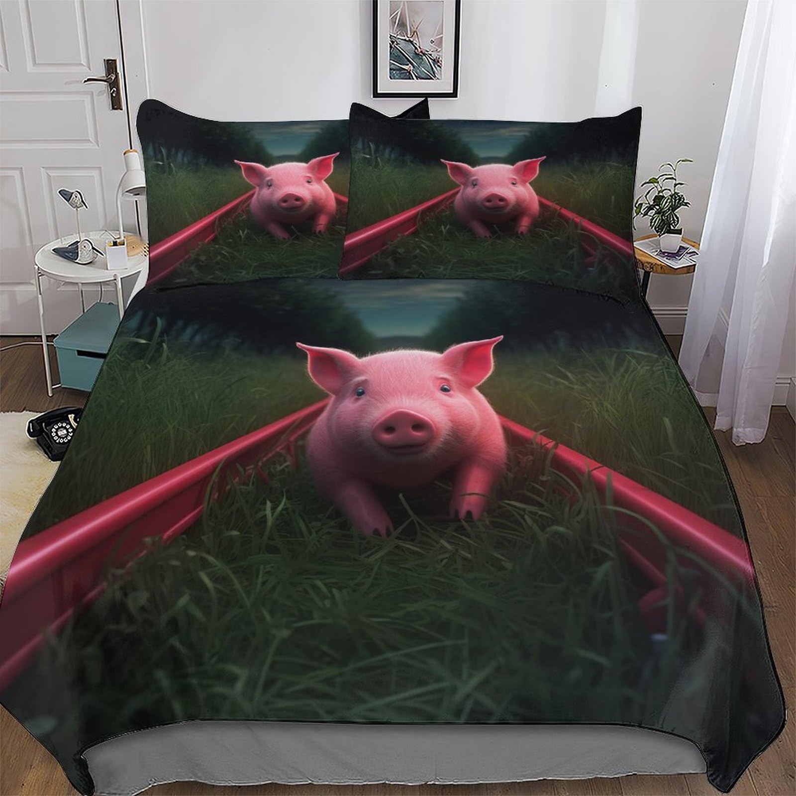 Housse de couette cochon et taie d'oreiller pour créer un cocon de douceur tendresse au lit