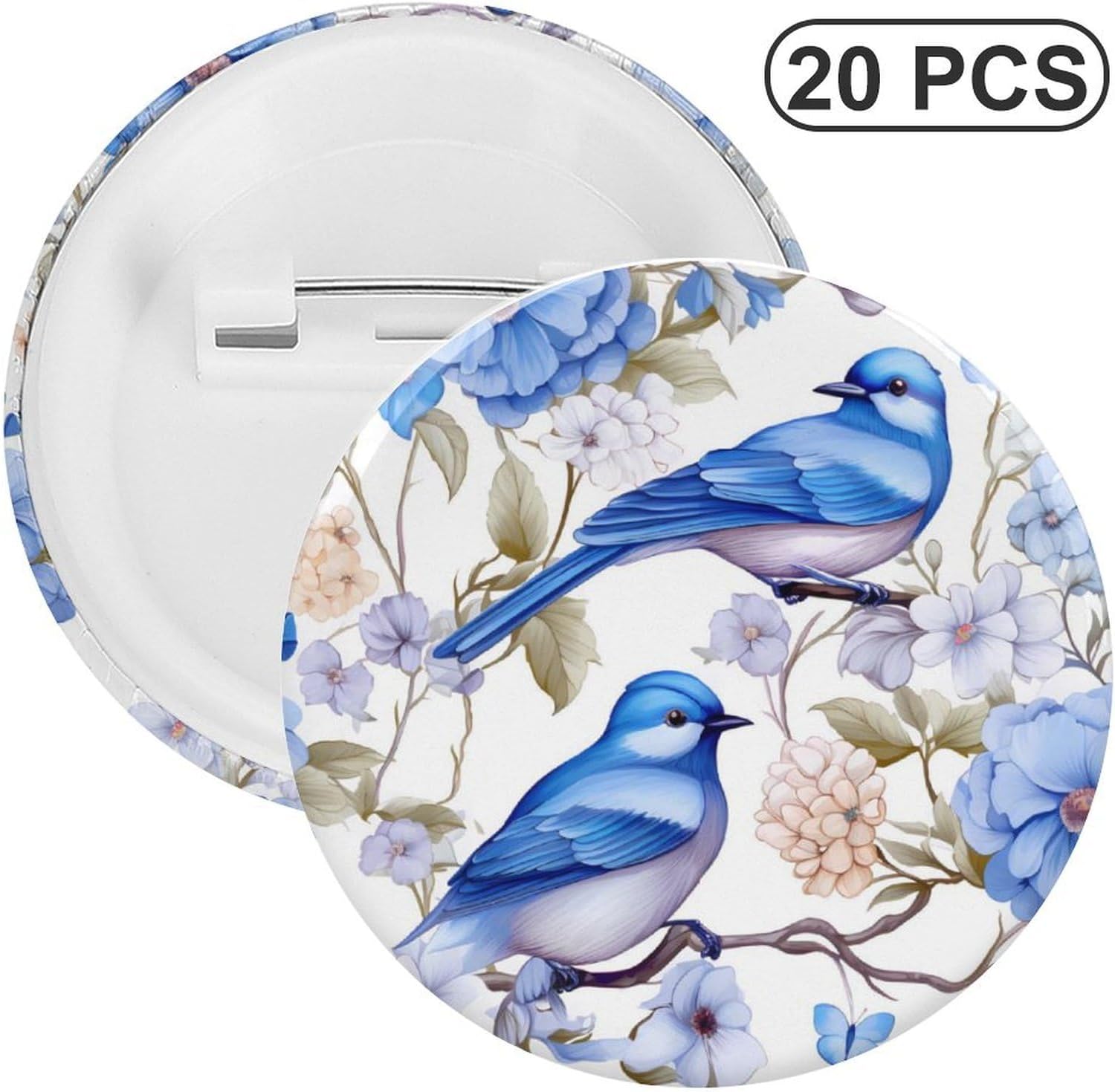 Blue Birds Flowers Pin Buttons Round Cute Brooch Pins Badges Lapel Pins image 3