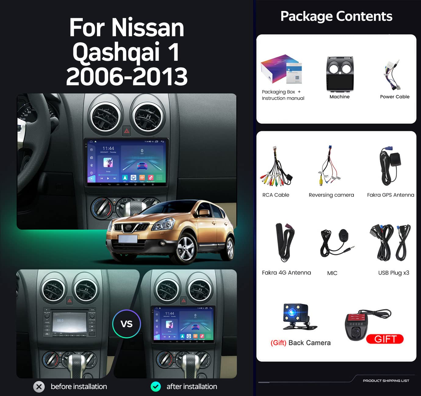 Android 12 Doble DIN en el Tablero estéreo del Coche navegación por satélite para Nissan Qashqai 1 J10 2006-2013 9/9.5 Pulgadas Pantalla Receptor Multimedia con Carplay Android Auto SWC Qu