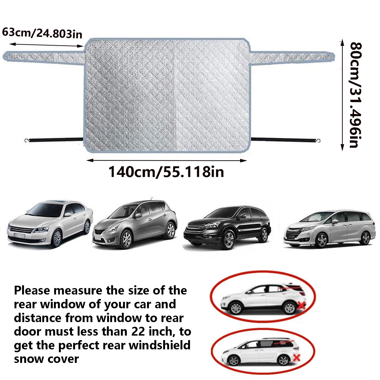 VADO VLTRA Copertura per parabrezza auto, 140 x 80 cm, copertura per parabrezza posteriore, protezione da ghiaccio, neve, parasole, con 2 ganci elastici, 4 magneti, copertura per lunotto posteriore,