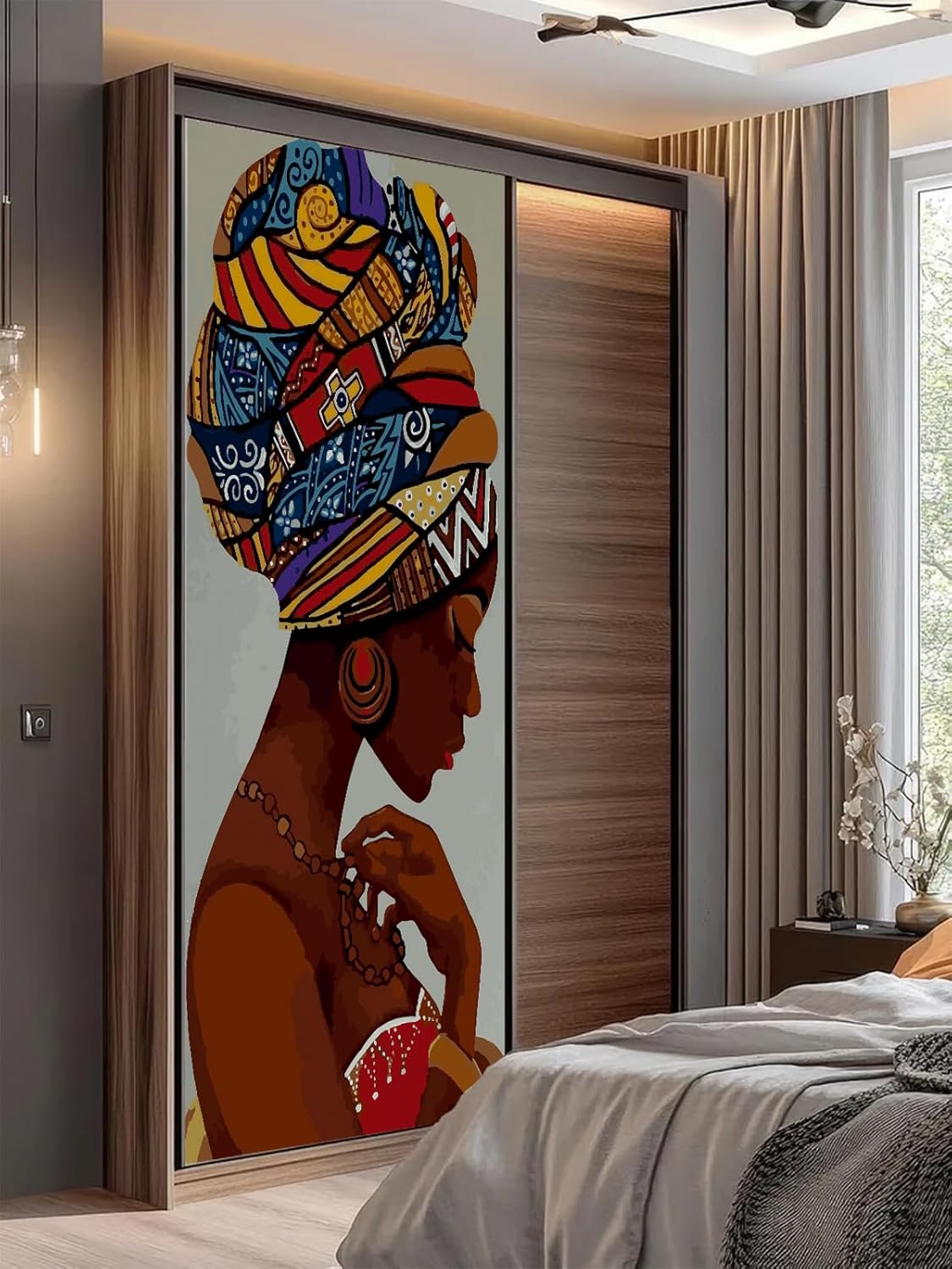 artfanke 3D African Woman Door Sticker Wall Decals Self-Adhesive Wallpaper - Peel and Stick Vinyl Door Murals Poster for Dormitory Home Decor 30.3"x78.7"(2 Sheets/Set)