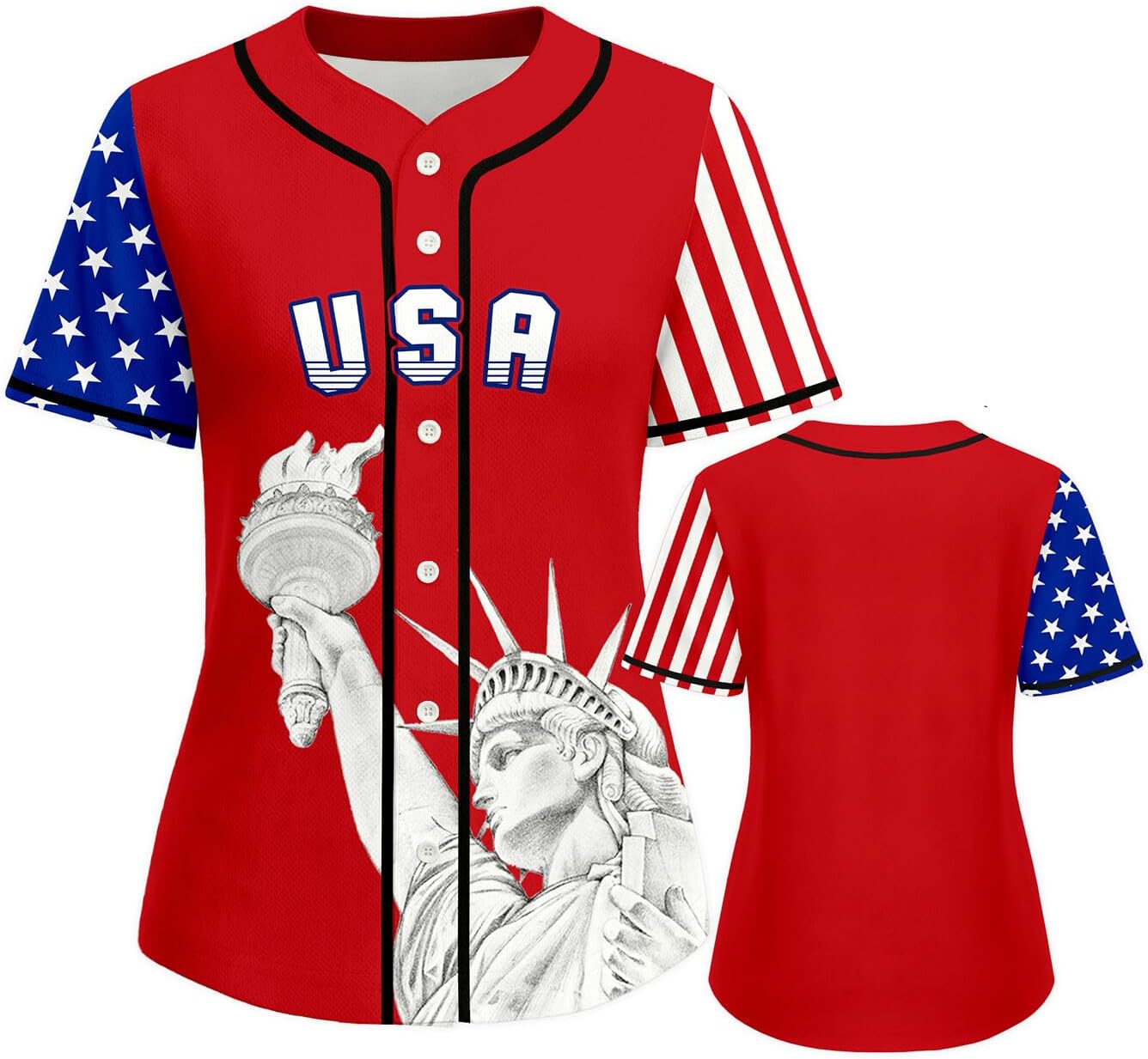 Womens 250th Anniversary USA Jersey 4th of July Independence Day American Flag Patriotic Button Down Baseball Shirts