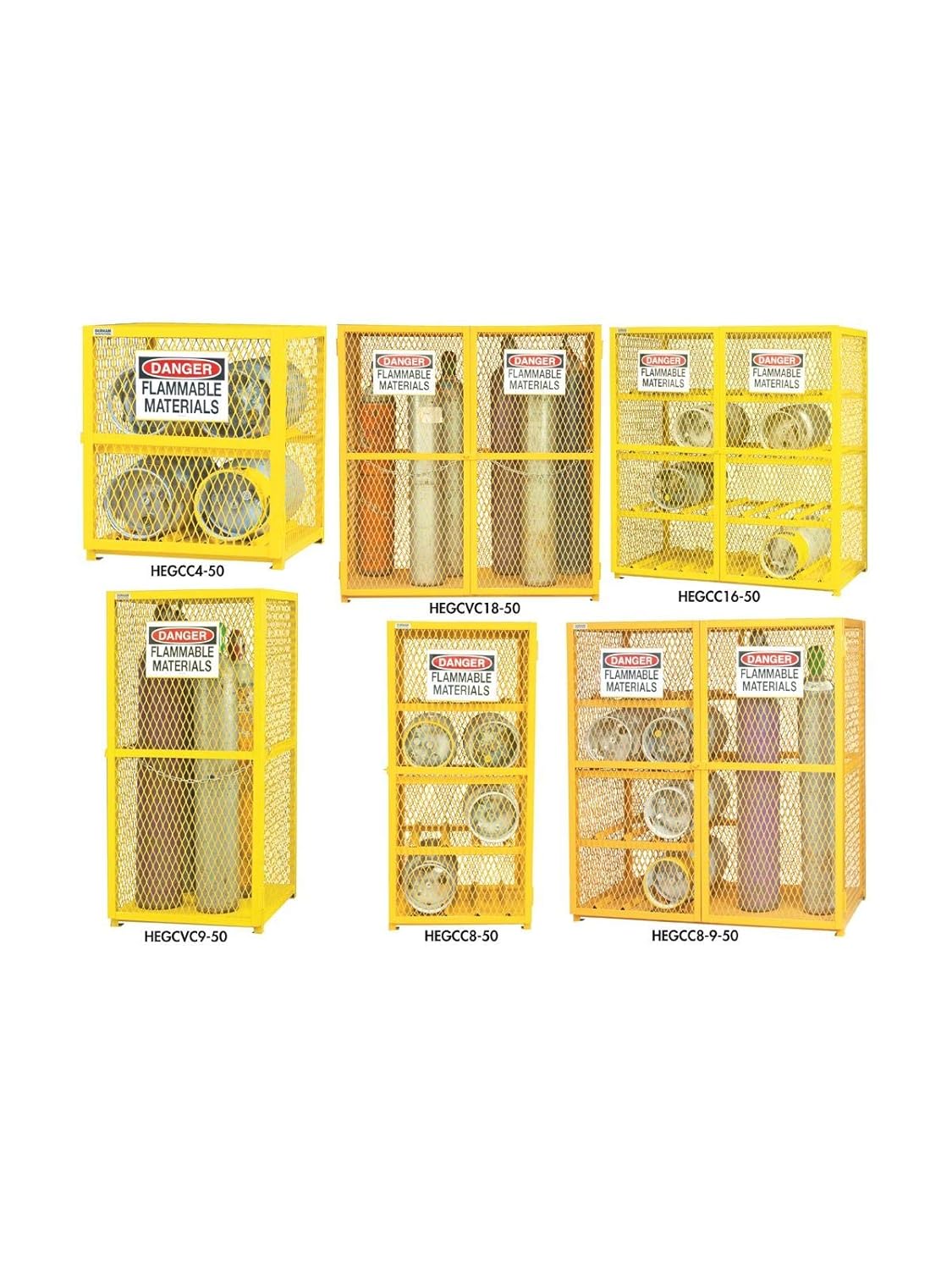 Durham EGCVC9-50 Gas Cylinder Cabinet, 9 Vertical, 30" Overall Width, 30" Overall Depth, 71-3/4" Overall Height, Yellow