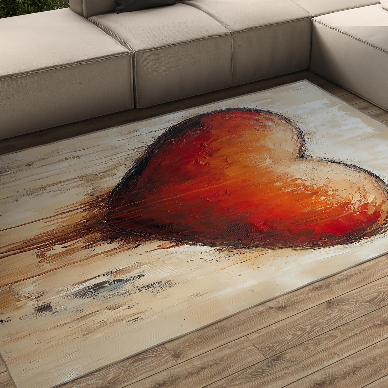 Herz-Muster-Teppiche für Wohnzimmer Teppiche für Schlafzimmer Esszimmer Red Heart Vintage-Heimdekoration Graffiti-Teppich Waschfestiger Rutschfester Innenteppich 60x120cm