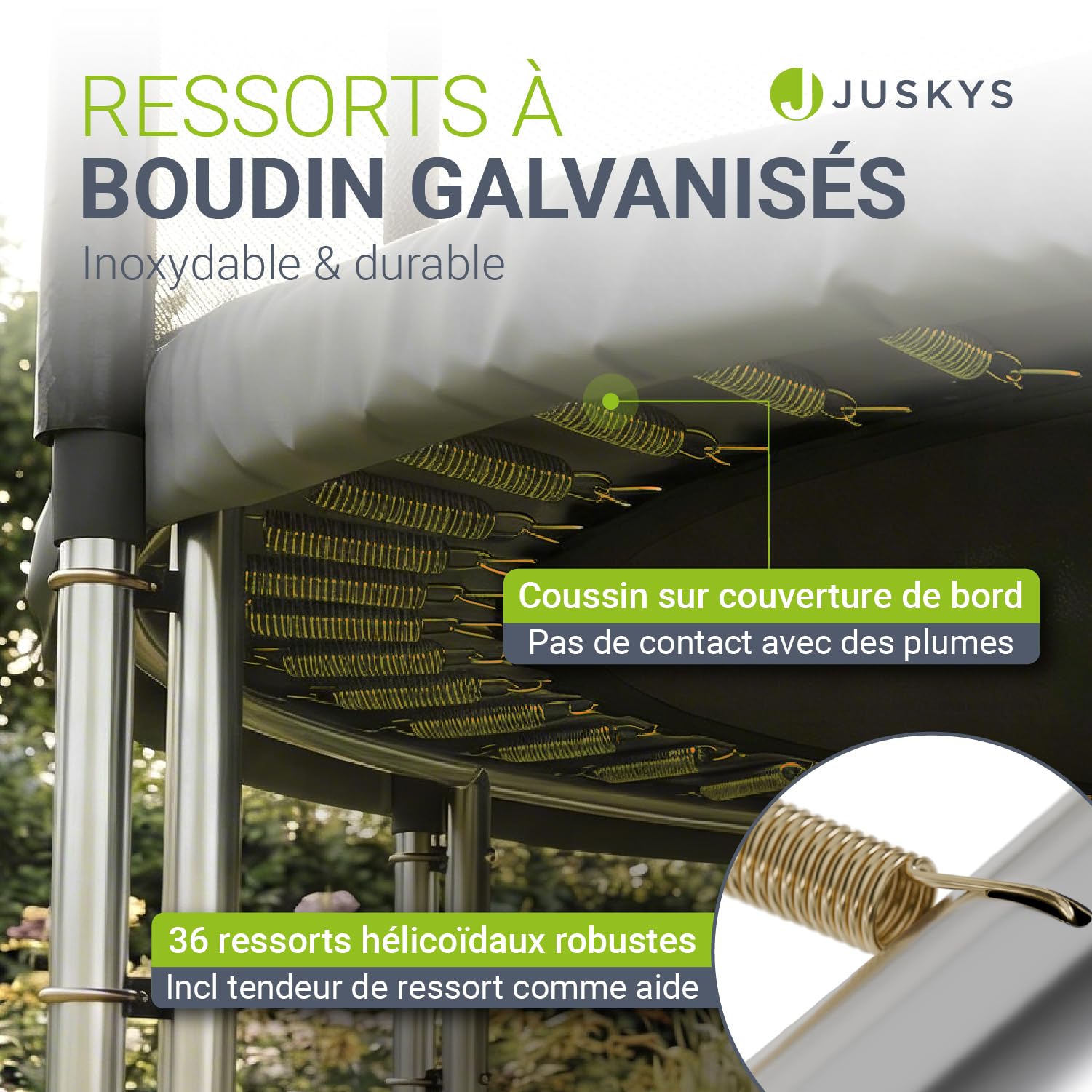 Juskys Trampoline JumpMaster – Trampoline de Jardin extérieur avec Filet de sécurité, échelle et ancrages au Sol, Protection de Bord rembourrée