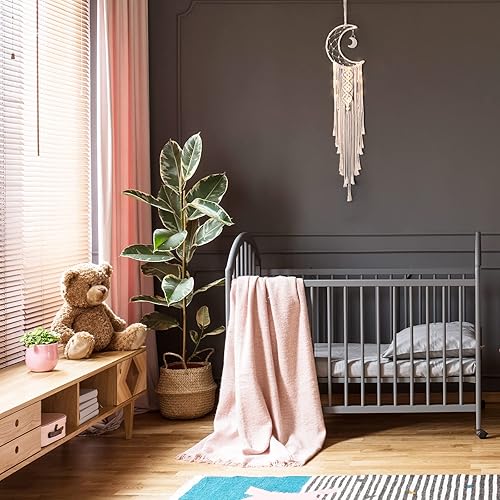 Miniatura 4 de Colgante de pared tejido de macramé bohemio, crochet, luna creciente, estrella, atrapasueños con borla larga, algodón blanco, hecho a mano,