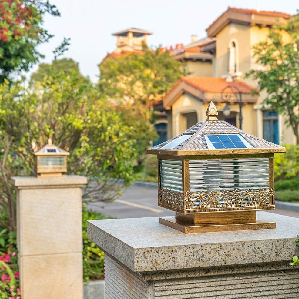 Lampy Ogrodowe, Zabytkowa Lampa Solarna Led Na Słupku, Wodoodporna, Mosiężna, Ip65, Szklana Lampa Na Słupku, Lampa Ogrodowa, Zewnętrzna Lampa Na Słupku, Latarnia Na Trawn(Jeden Kolor-Wysokość-27Cm)