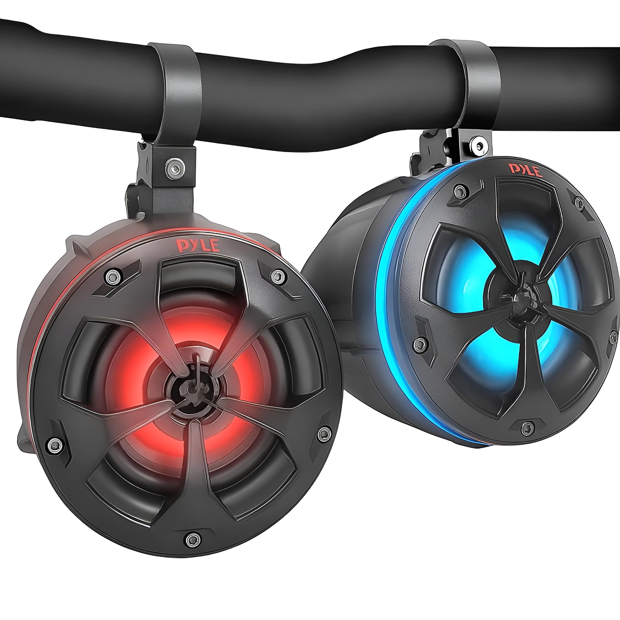 Pyle Marine Tower Speakers, Wakeboard Tower Speakers, Waterproof Off-Road Speaker System, Clamp On 10cm Marine Grade w/LED DJ Lights, Full Range Outdoor Stereo System for ATV/UTV/Jeep/Boat