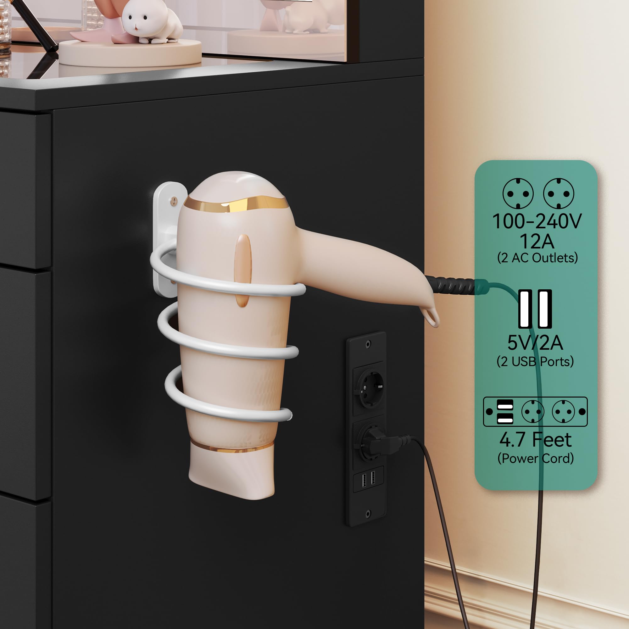 YITAHOME Schminktisch mit LED-Beleuchtung, 3 Farben mit Einstellbarer Helligkeit, Frisiertisch mit Spiegel für Make-up, Kosmetiktisch mit Steckdose, 11 Schubladen, modern, schwarz