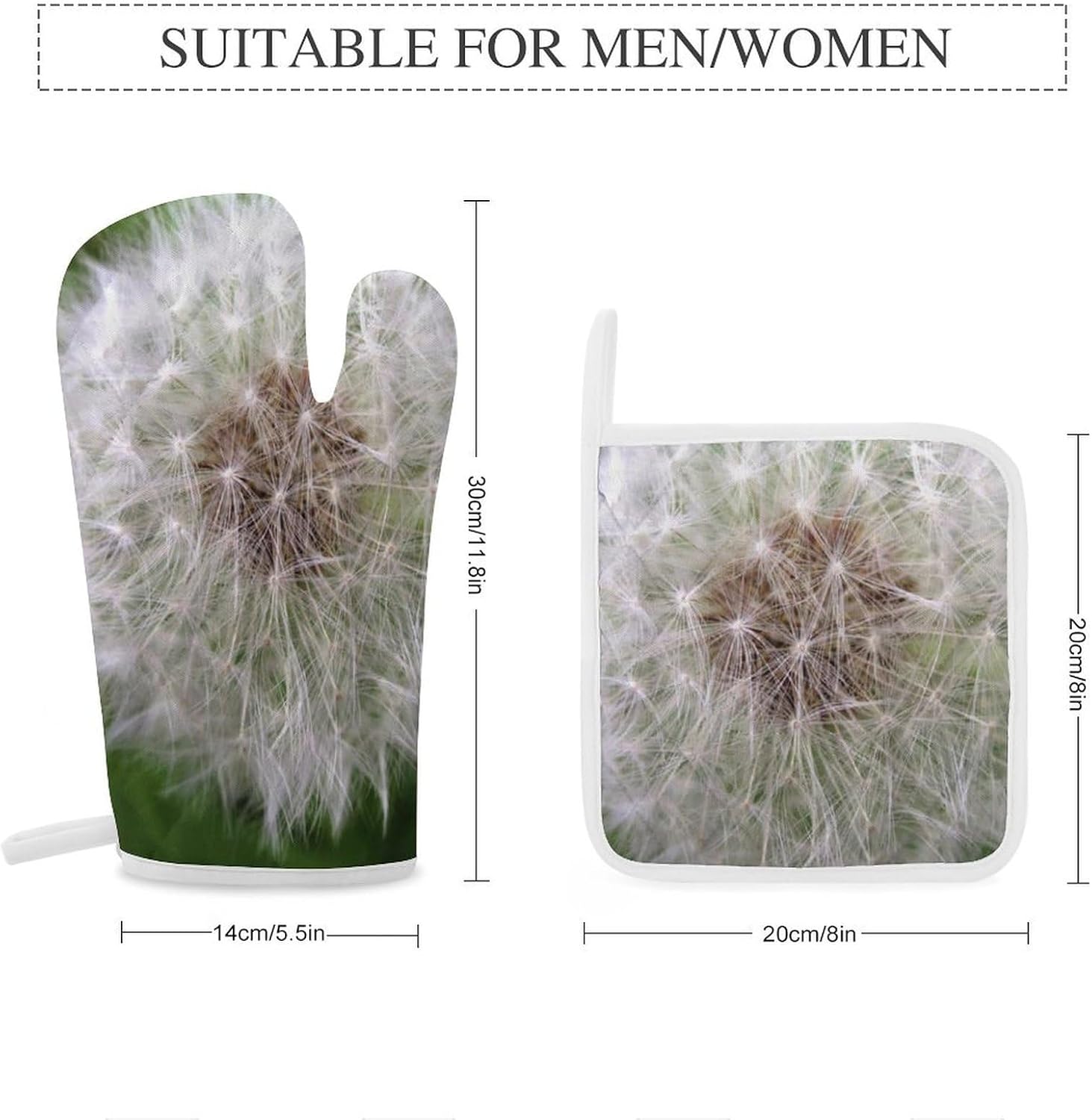 Dandelion Oven Mitts and Pot Holders 4Pcs Set Heat Resistant Cooking Mitts Hot Pads