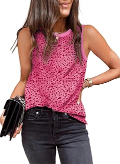 Dokotoo Womens Leopard Print Tank Tops Crewneck Sleeveless Summer Casual T-Shirts Blouses