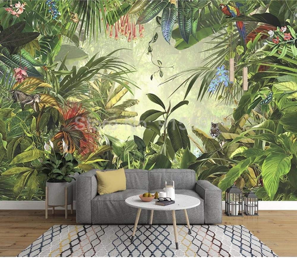 Papier peint forêt tropicale WLLLO pour agrandir un mur salon