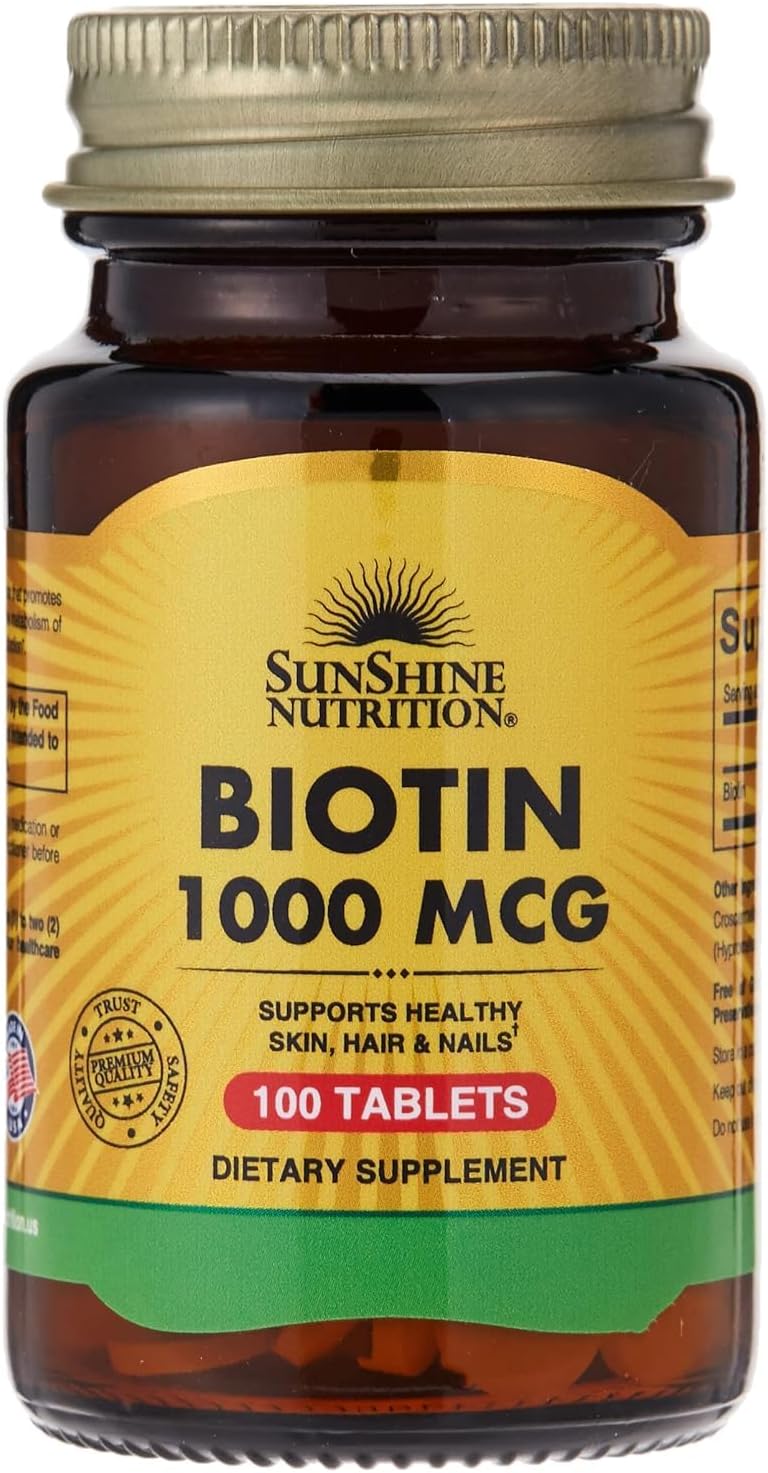 Sunshine Nutrition Biotin 1000 Mcg 100 Tablets | To Support Healthy Skin, Hair & Nail