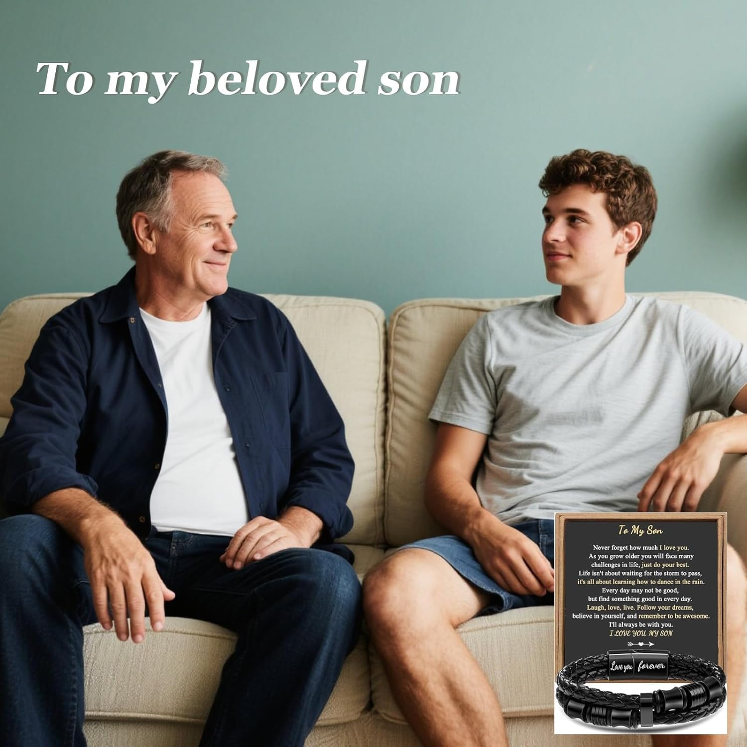 Gifts for Son to My Son Bracelet from Dad Mom Forever Leather Bracelet Braided Bracelets Birthday Inspirational Gifts for Men - Image 7