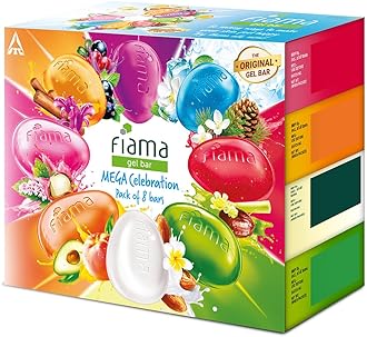 Fiama Gel Bathing Bar Mega Celebration Pack, With 8 Unique Gel Bars, 1000g (125g - Pack of 8), with Skin Conditioners For Moisturized Skin, Soap for Women & Men, For All Skin Types