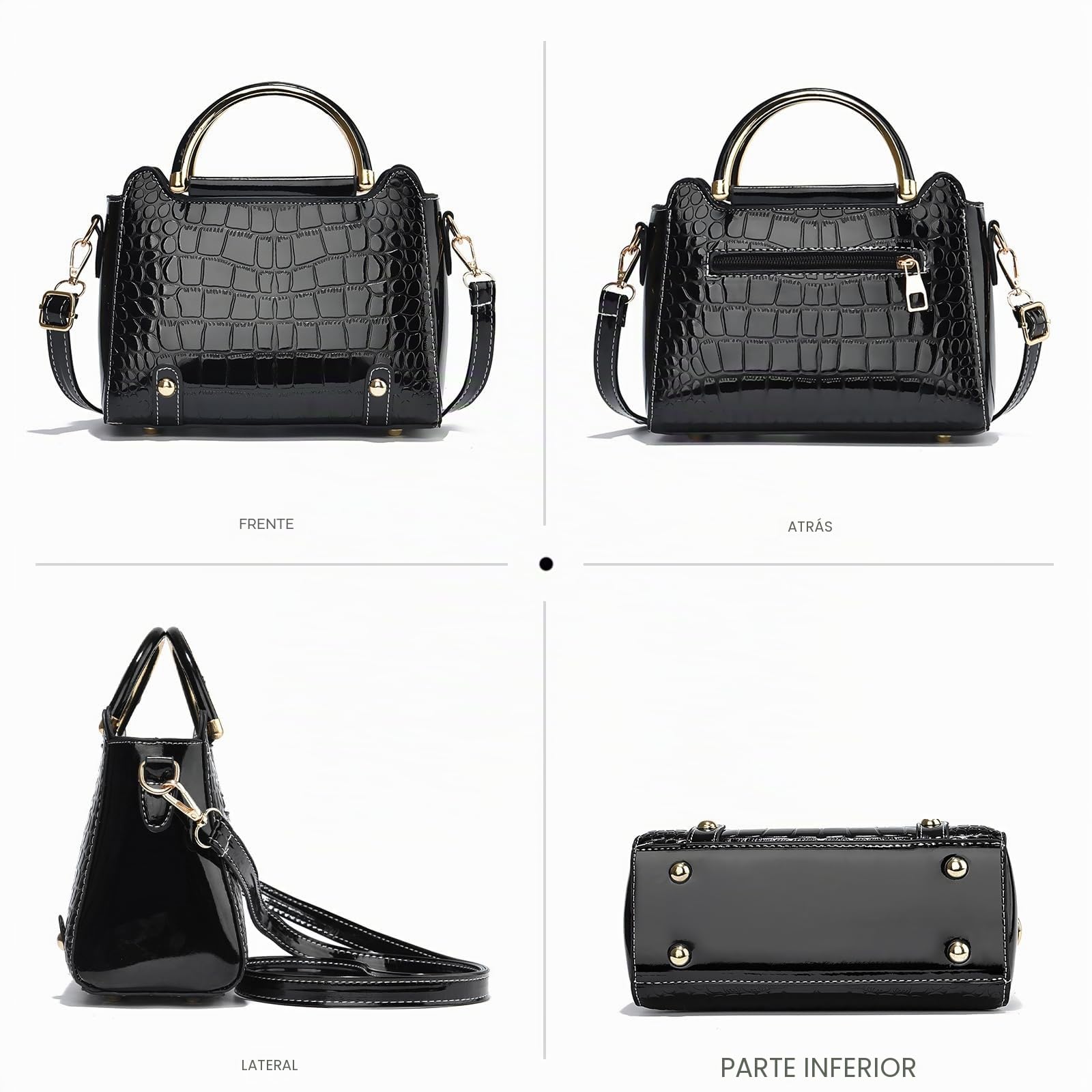 NICOLE & DORIS Bolsos Mujer Bolso Bandolera Pequeños Bolso de Mano de Charol Bolso de Cocodrilo Bolso de Hombro Bolsos Cruzados Bolso Fiesta Negro