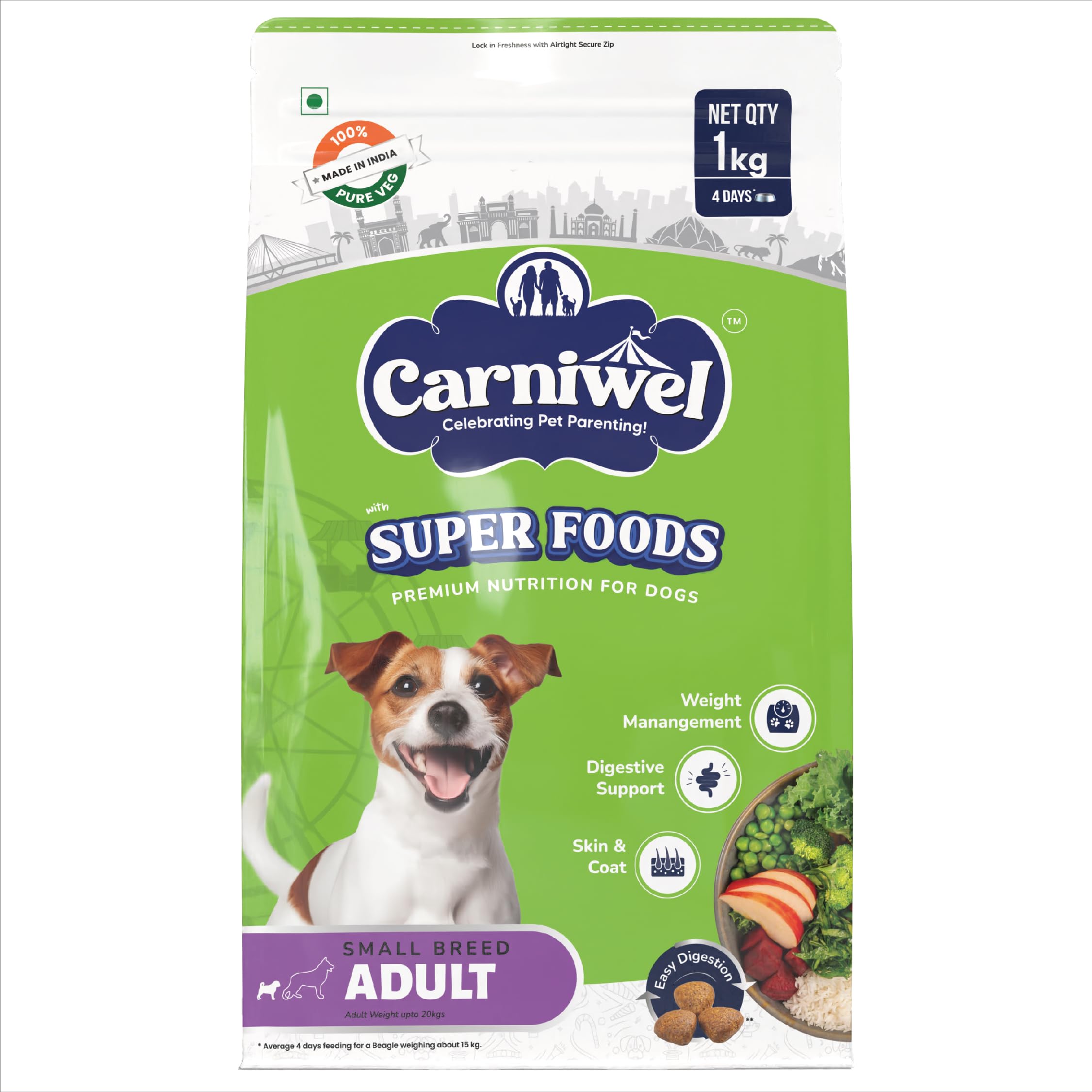 Carniwel Dry Dog Food with Superfoods | 100% Vegetarian | Fresh & Natural Ingredients | Highly Palatable | GMO Free | Premium Nutrition for Small Dogs, Adult, 1 kg (B0D8TPYBG2) Amazon Price History, Amazon Price Tracker