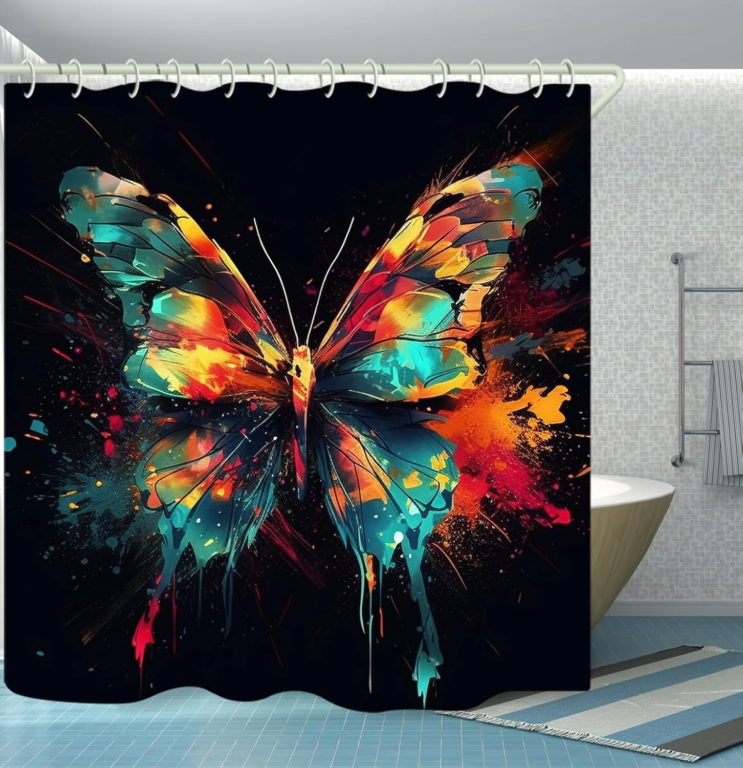WODEJIAFANG Polyester Bath Blind Set Hooks & Liners in Bath Room Shower Curtains Sets for Bathroom Accessories,African Girls 3D Printed Beautiful Wide Fabric Toilet Curtain for Bathtub 72X72 inches