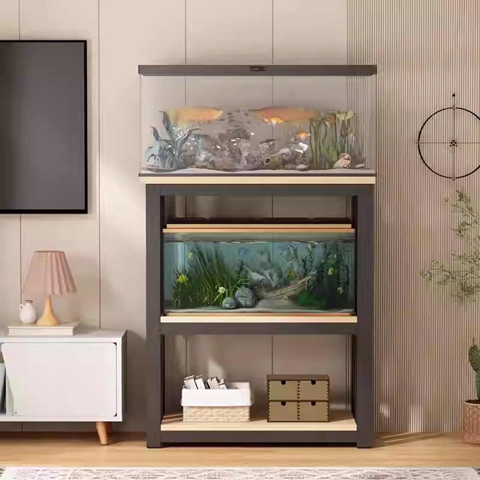 Two-tier Fish Tank Stand, Metal Aquarium Stand, Height-adjustable, Scratch-resistant, Slip-proof and Stable, Suitable for Living Rooms and Hotel Lobbies(Style C,60x45cm/23.6x17.7in)