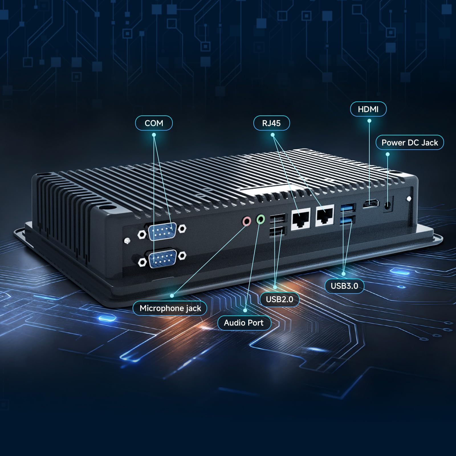 15,6 Zoll Industrie Panel PC mit Touchscreen - Windows 11 Pro, Intel N5100, 8GB RAM, 128GB Speicher, Lüfterlos, IP65-Front, WLAN/Bluetooth (Modell P15J, Schwarz)