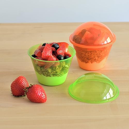 Miniatura 3 de Youngever 7 juegos de tazas de yogur de plástico, tazas de postre reutilizables de plástico con insertos y tapas de cúpula, tazas de parfait de