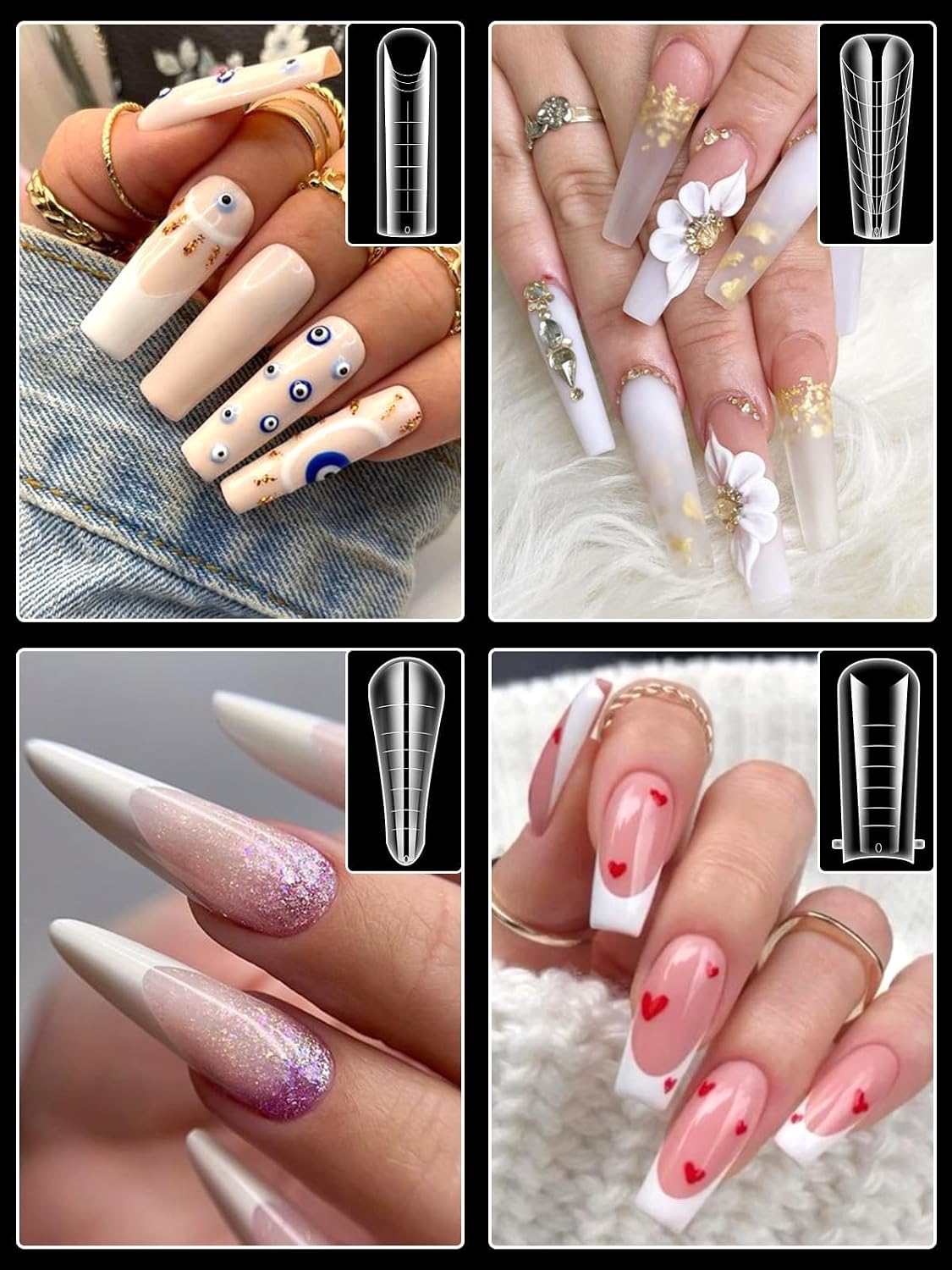 EBANKU 288PCS Dual Forms for PolyGel, Full Cover Clear Dual Nail Forms for Pedicures Reusable Nail Tips Mold for Polygel Nail Extensions, 12 Styles
