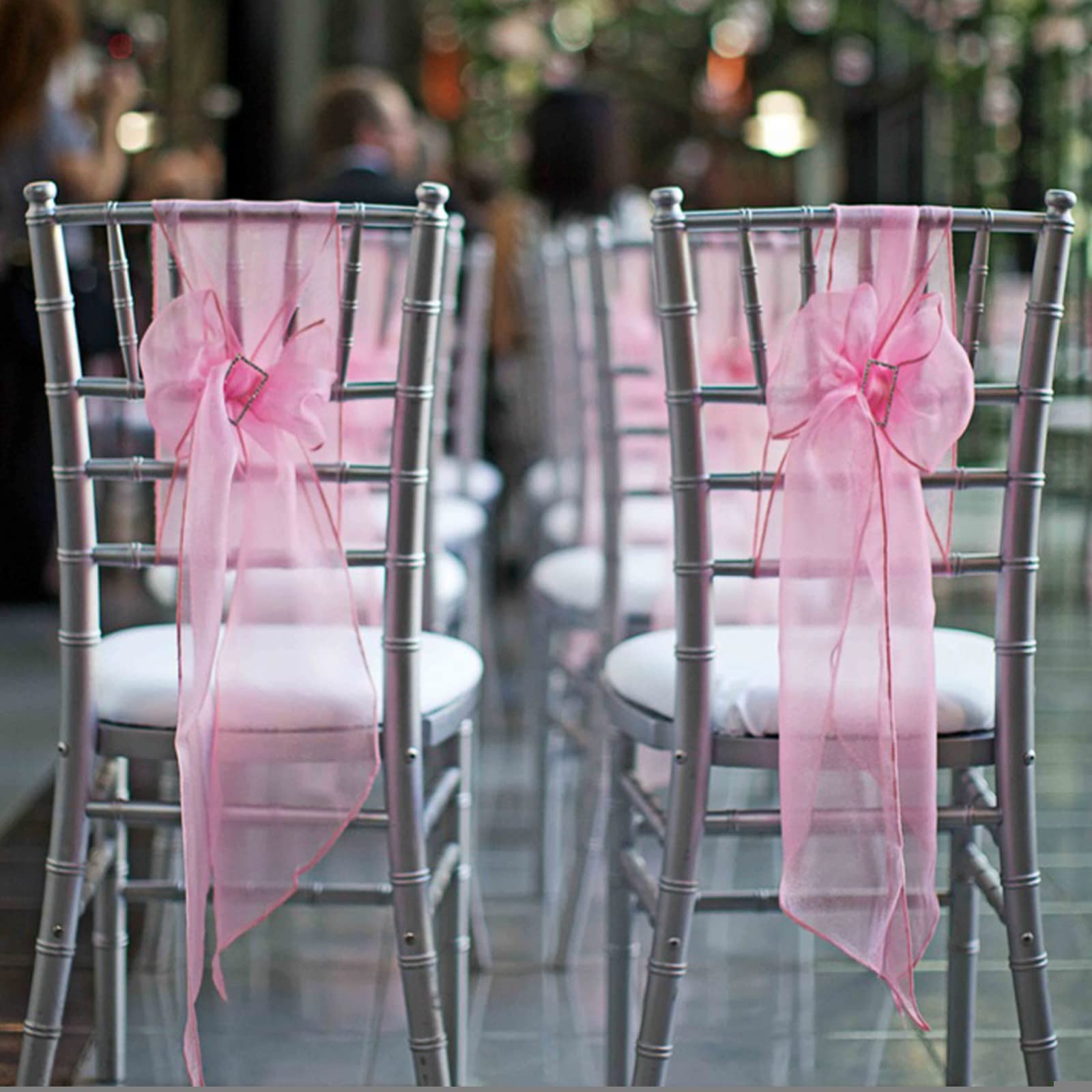 KALGHI 25 Pezzi Telai per Sedie in Organza Trasparente Copri Fiocco per Forniture per Feste di Nozze Decorazioni per San Valentino di Natale Sedia in Tessuto Organza Trasparente Deco-Rosa Chiaro