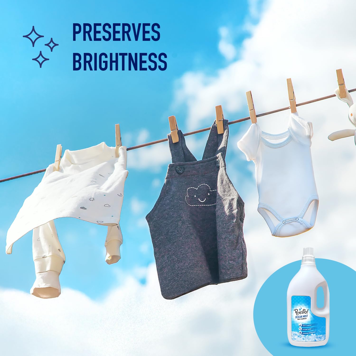 Amazon Brand - Presto! Ocean Mist Fabric Conditioner Liquid | 2 Litre | Long-Lasting Freshness | Softens & Protects | Suitable for All Wash Types | Safe for Delicates | Phosphate and Bleach-Free 1