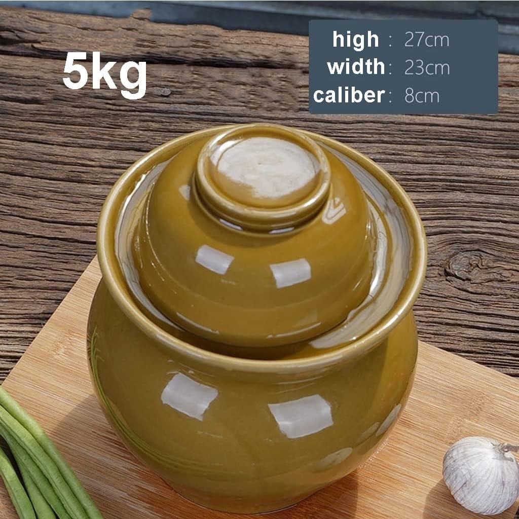 Traditional Chinese Porcelain Pickle Jar,Ceramic Fermentation Crock Pickling Pot,Ceramic Fermenting Jar with Water Seal Airlock Lid Stoneware Fermenter for Kimchi Sa 5KG Jar