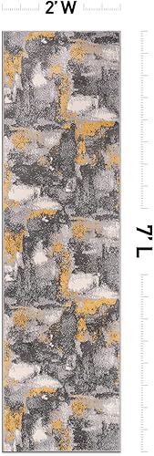 Miniatura 2 de Rugshop Brighton - Alfombra abstracta moderna resistente a las manchas, 2 x 7 pies, color amarillo
