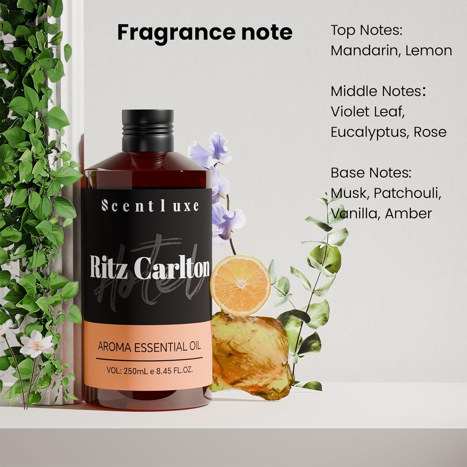Oil Diffuser Essential Oils Inspired by The Ritz Carlton Scent - Orange, Musk for Aromatherapy Waterless Diffusers 250mL 8.45 Fl Oz Glass Dropper Bottle Fragrance Oil - Image 5