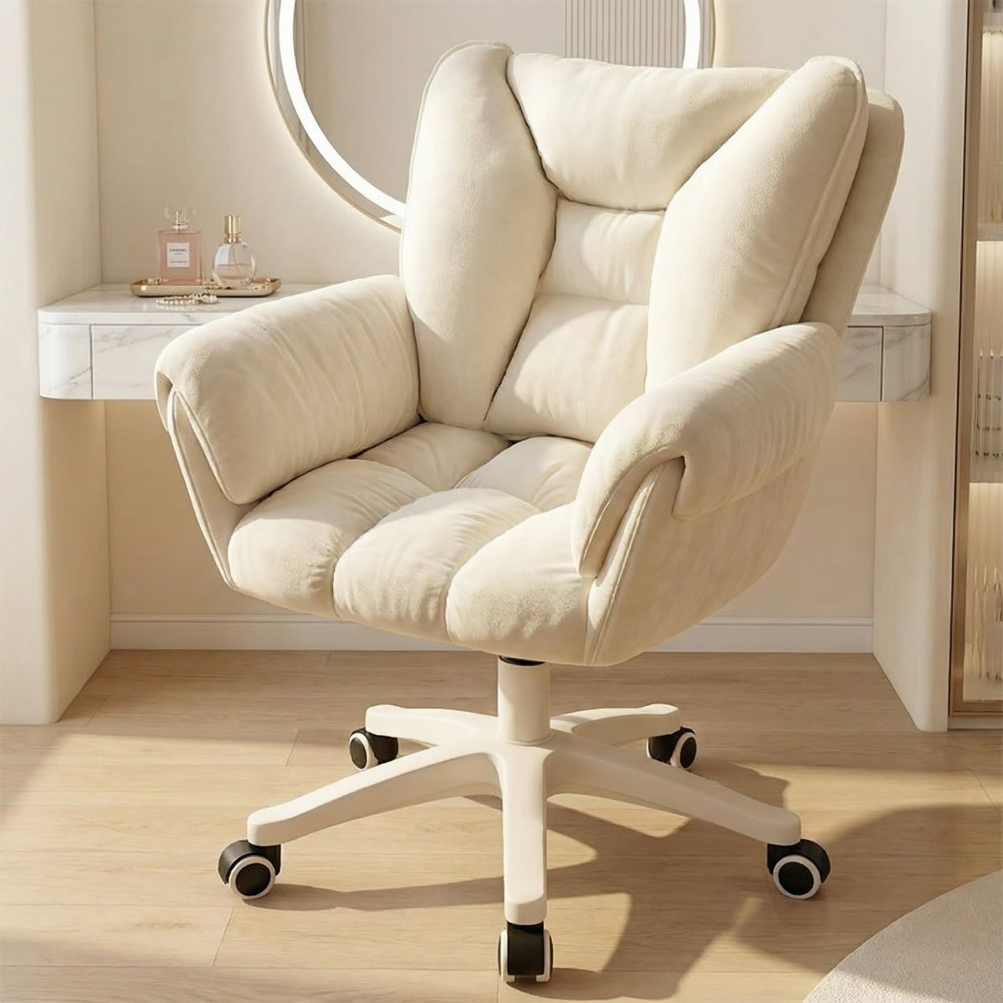 Chaise De Bureau, Coiffeuse À roulettes, Réglable en Hauteur, Capacité Charge Jusqu'à 120 Kg, for Domicile, Chambre Coucher, Cadeau(Blanche)