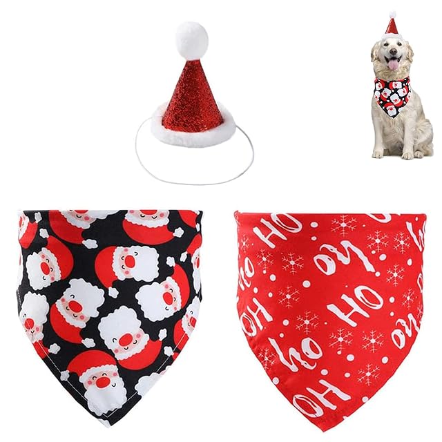 Bandana de Navidad para Perro, Bufanda Triangular de Algodón Con Sombrero de Fiesta, Traje para Perro