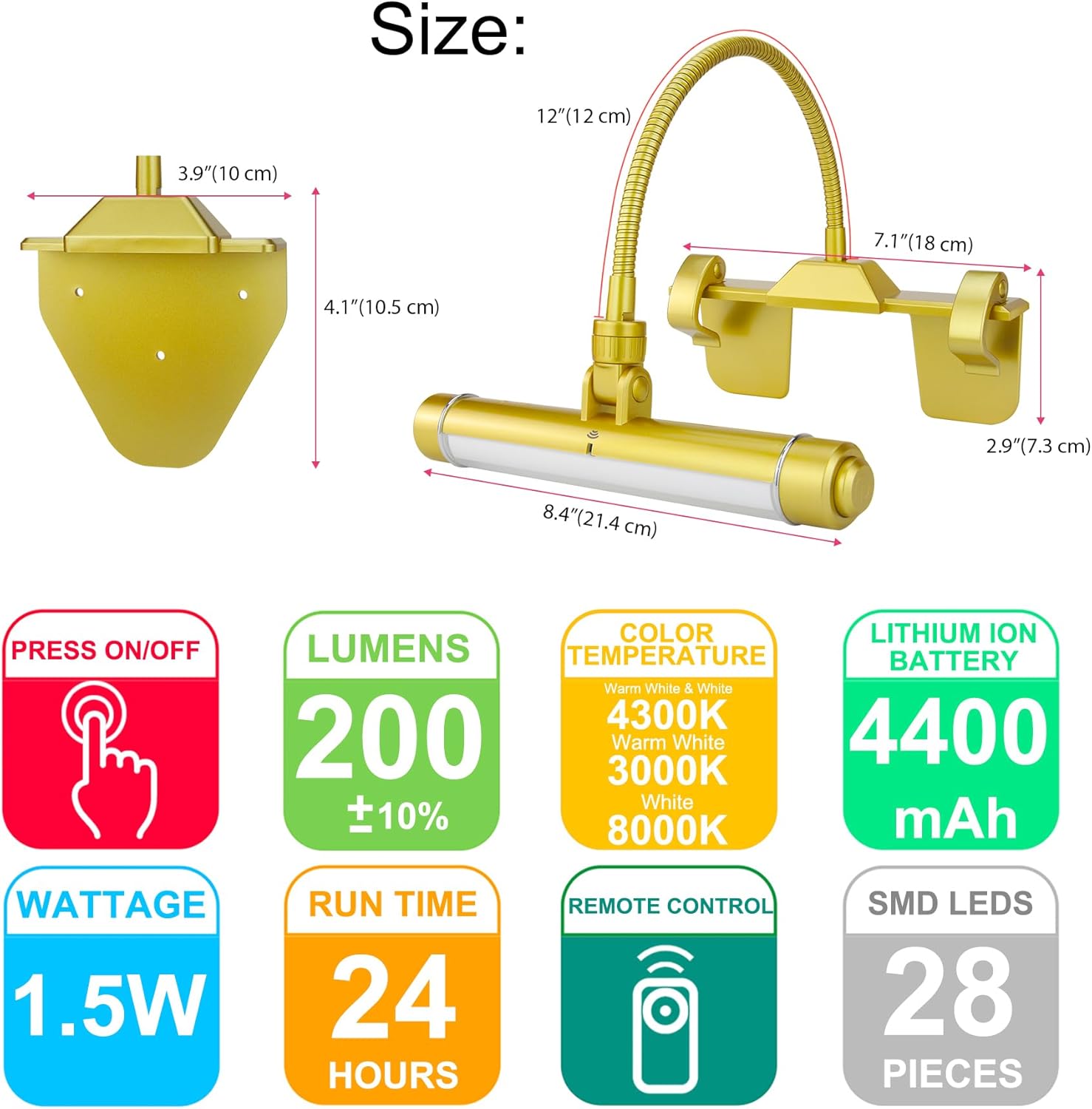 HONWELL Wireless Painting Lights Cordless Dartboard Light with Remote, Black and Gold, 2 Packs